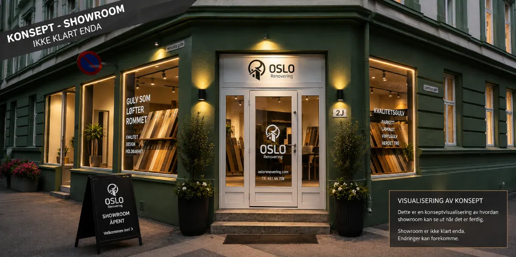 Konseptvisualisering av fasaden til Oslo Renoverings showroom
